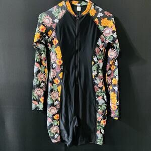 Floral UV Sun Suit Womens Medium Multicolor Long Sleeve Zip Swimsuit Rashguard